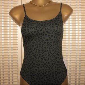 Army green cheetah bodysuit with retractable straps
